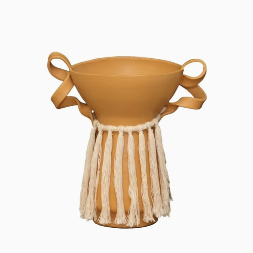 Dekorative handgefertigte Vase mit textiler Kante