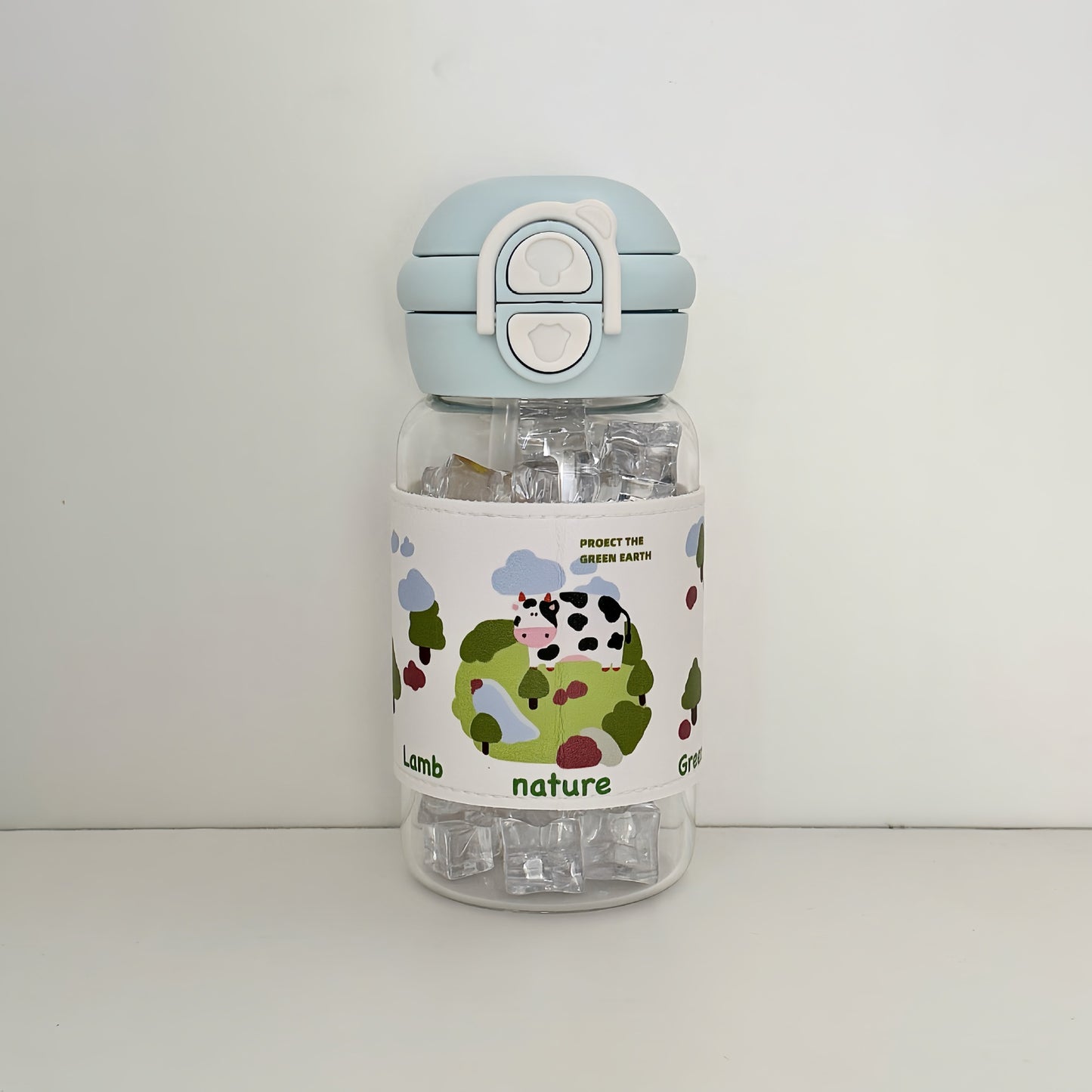 Damen Trinkflasche mit kreativem Motiv und integriertem Strohhalm Karnz