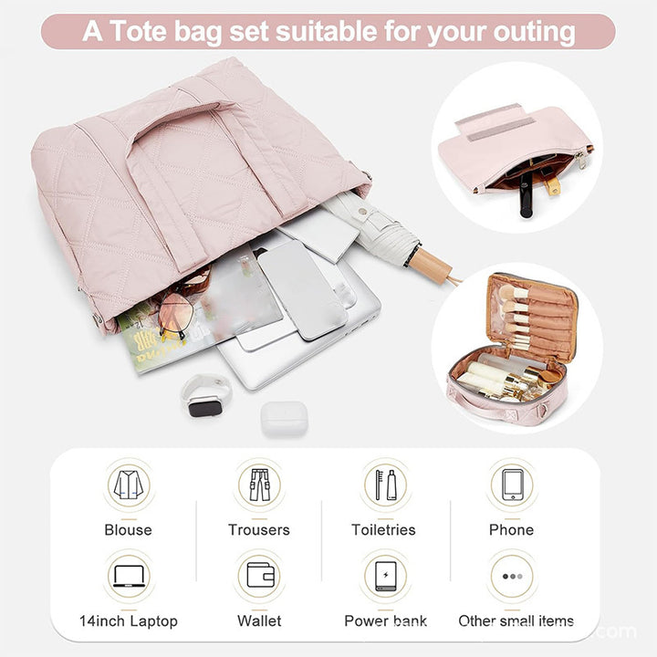 Elegante und Vielseitige Stoffhandtasche mit Abnehmbarem Kosmetiktäschchen Karnz