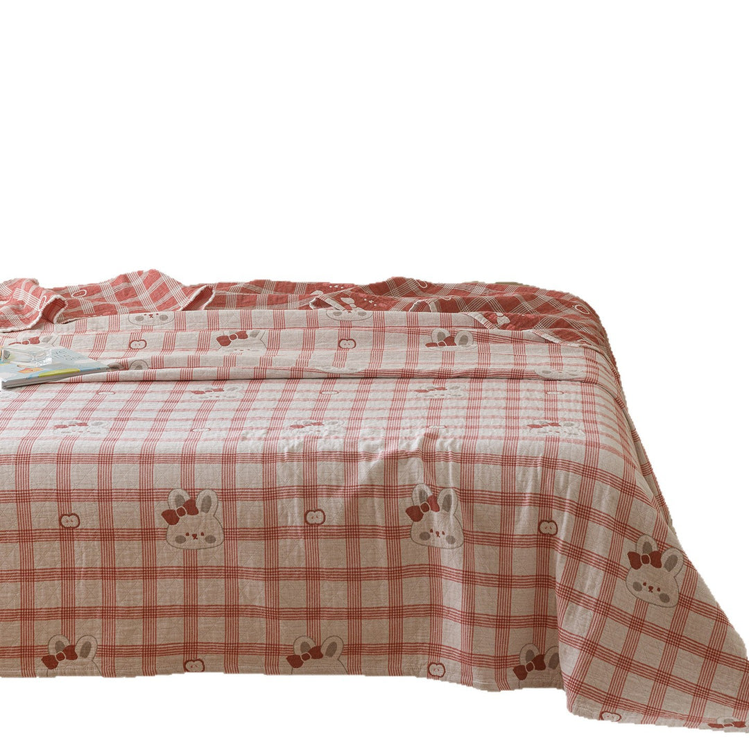 Leichte Wendbare Musselin-Decke für Kinderbett mit kariertem Muster und niedlichen Bärenapplikationen