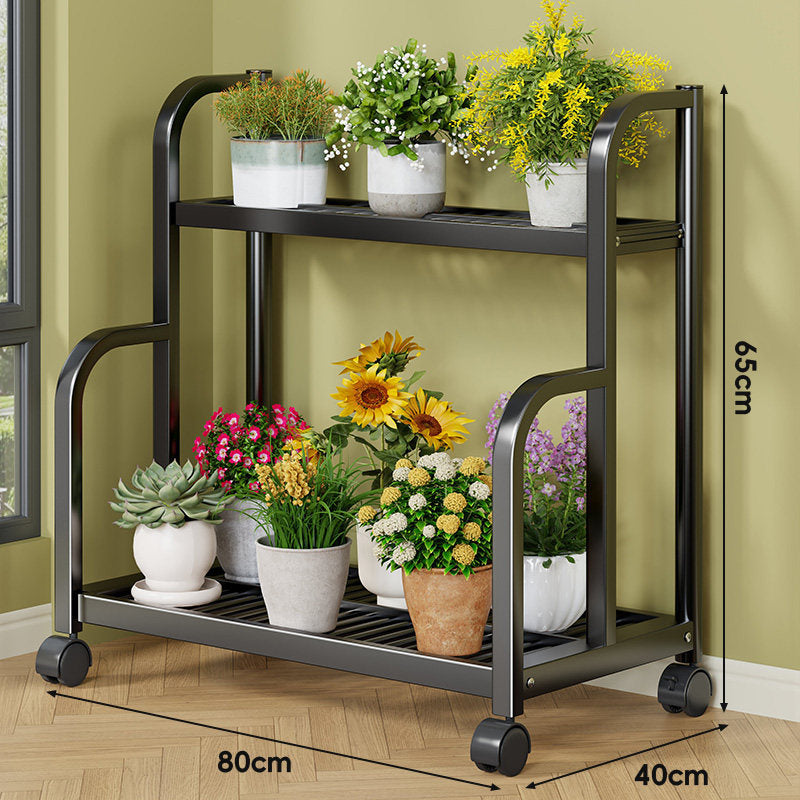 Drei-Ebenen Rollbares Metall Pflanzen Display Regal