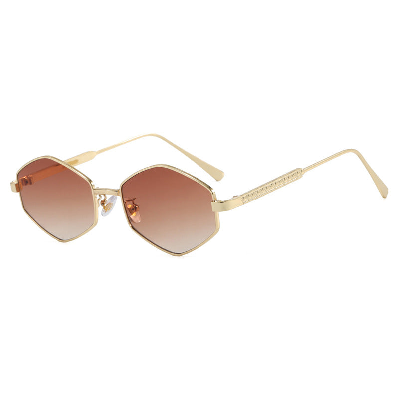 Damen hexagonale Sonnenbrille mit eleganten Metallakzenten und UV-Schutz Karnz