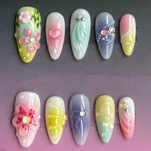 Blumenverziertes Press-On Nagelkunst-Set 1790746209
