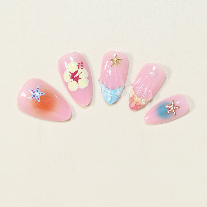 Künstlerische vom Ozean inspirierte Press-On Nagelkunst Karnz