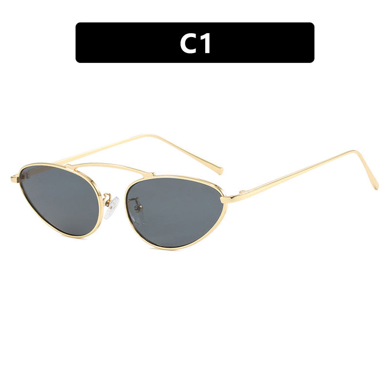 Damen trendige Cat-Eye Sonnenbrille mit schmalem Metallrahmen Karnz