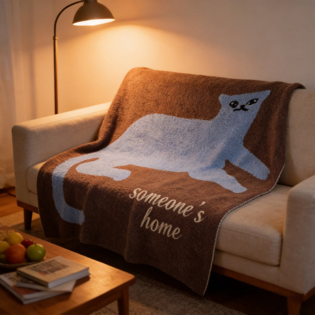 Gemütliche katzenmotivierte Wurfdecke