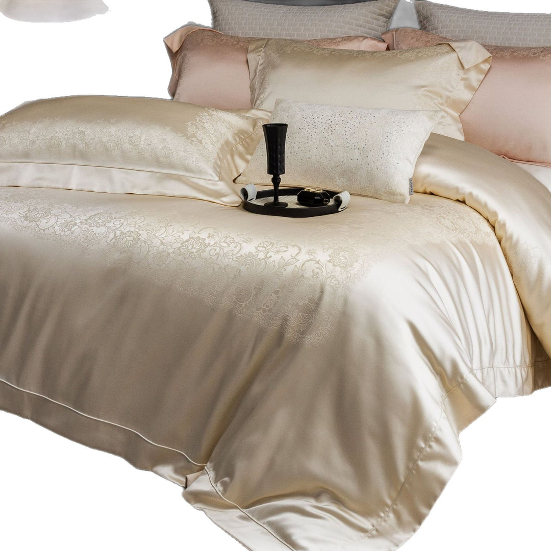 Luxus Satin Bettwäsche Set mit Jacquard bestickten Kissenbezügen