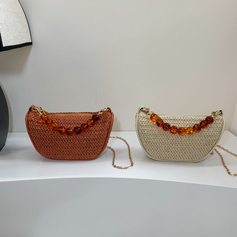 Stylische gewebte Handtasche mit Perlen-Griff Karnz