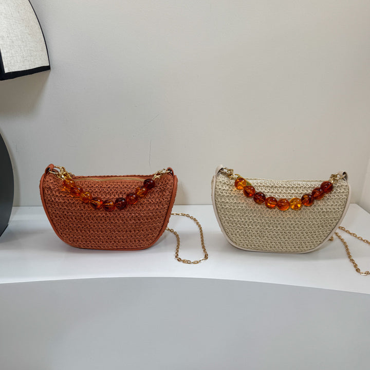 Stylische gewebte Handtasche mit Perlen-Griff Karnz
