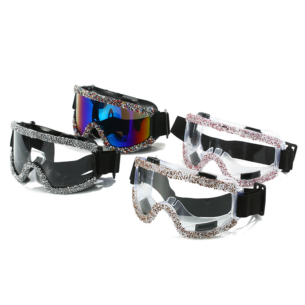 Damen Glamouröse Skibrille mit funkelndem Schmuckrahmen Karnz