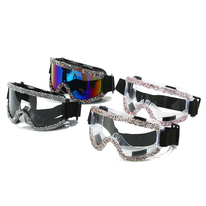 Damen Glamouröse Skibrille mit funkelndem Schmuckrahmen Karnz