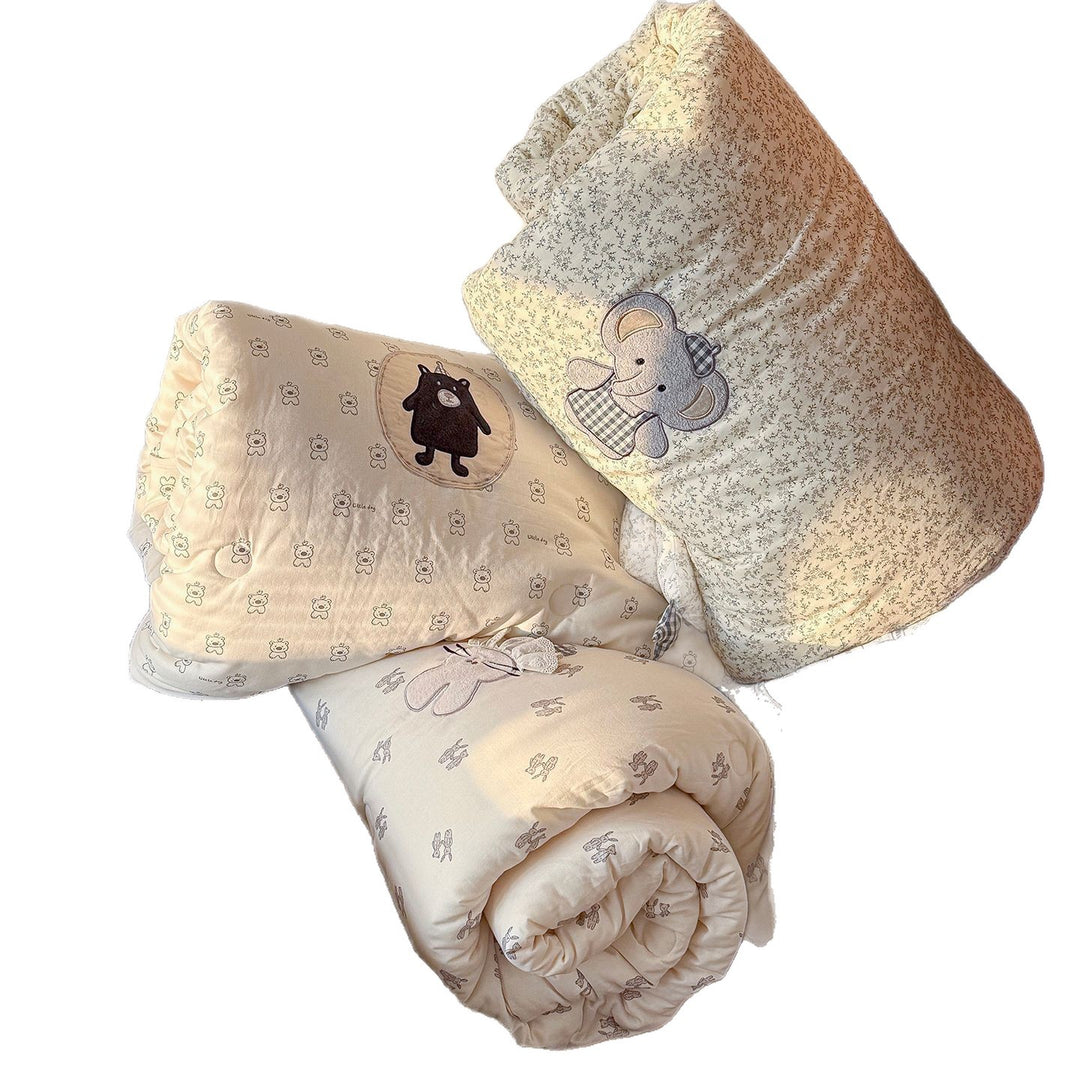 Gestepptes Baumwoll-Kindertrockenbett und Kissenbezug-Set mit gesticktem Bärenapplikation