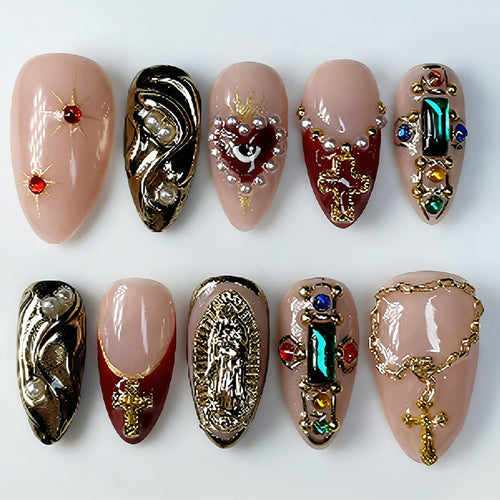Dekoratives Press-On Nagelkit mit Edelsteinakzenten Karnz