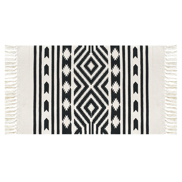Flachgewebter Baumwollläufer mit mediterranem Kachel‑Jacquard und dekorativen Fransen Karnz