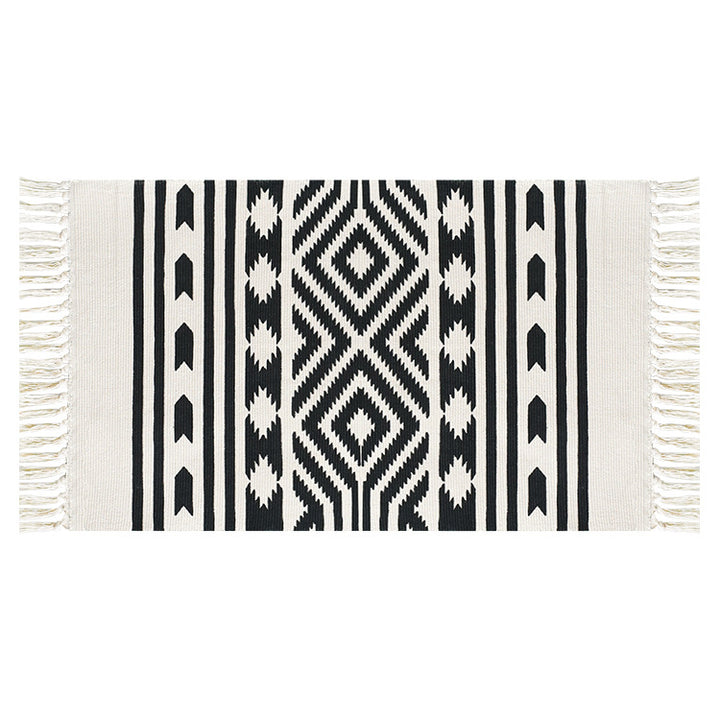 Flachgewebter Baumwollläufer mit mediterranem Kachel‑Jacquard und dekorativen Fransen Karnz