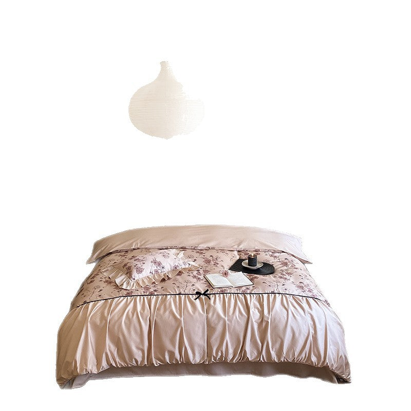 Luxuriöses Satin-Bettwäsche-Set mit floralem Print und Rüschen
