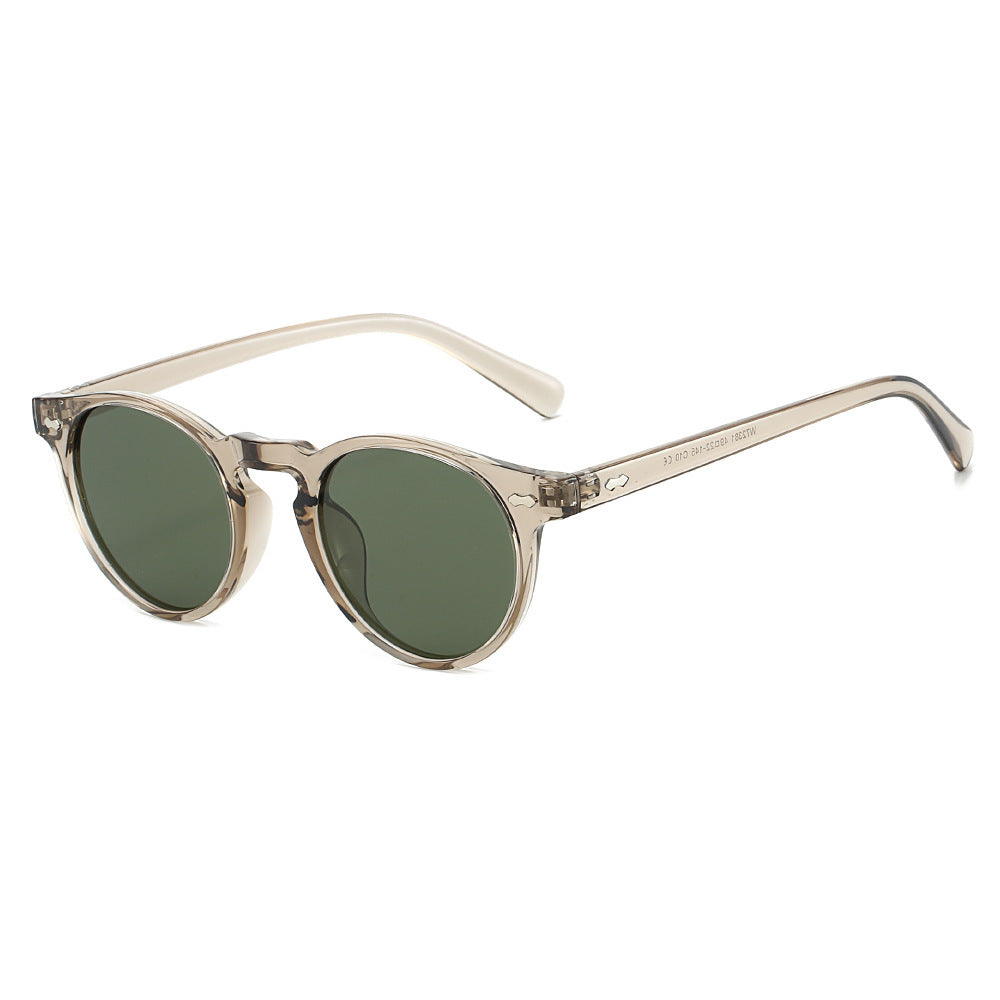 Damen Vintage Sonnenbrille mit runden Gläsern und transparentem Rahmen Karnz
