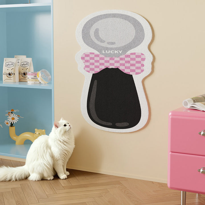 Door-Mounted Adhesive Cat Scratching Protector Pad with Textured Surface and Decorative Bow Shape