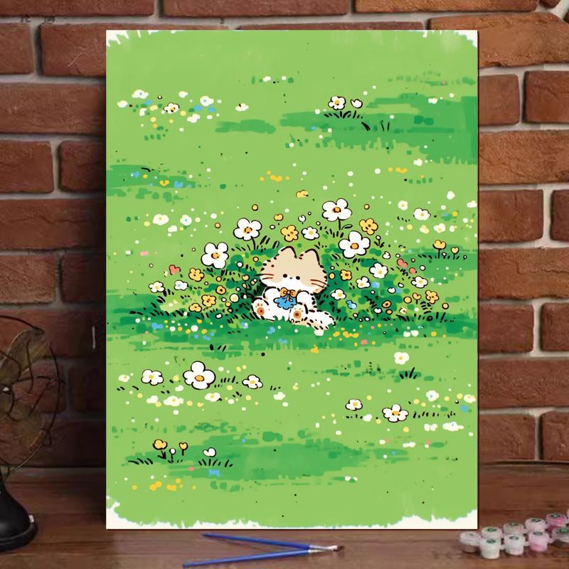 Niedliches Katzenillustration Leinwandkunstdruck Karnz