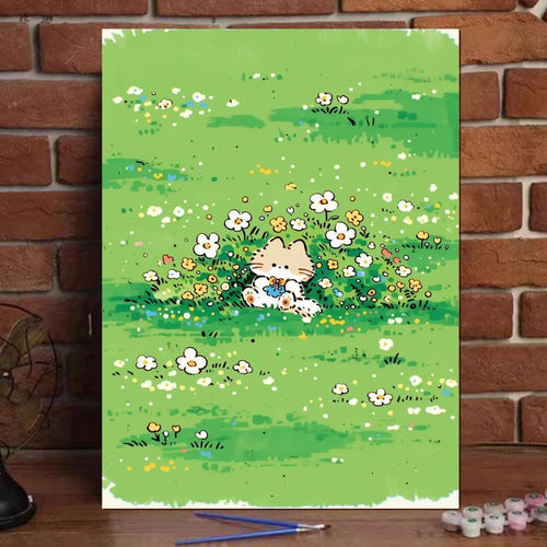 Niedliches Katzenillustration Leinwandkunstdruck Karnz