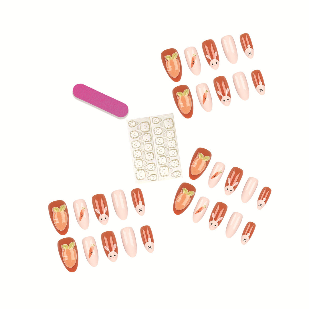 Verspieltes Kaninchen und Karotten Press-On Nagelset