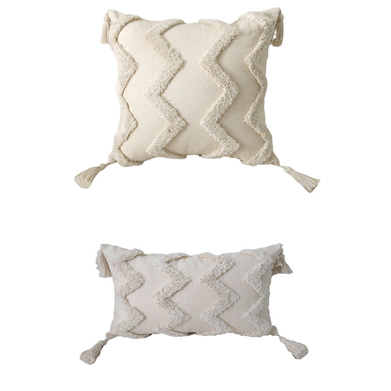 Dekoratives Boho-Puschelkissen mit strukturiertem Diamant-Tufting