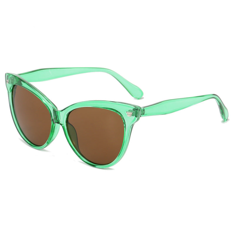 Damen modische Cat-Eye Sonnenbrille mit transparentem Rahmen und blauen Gläsern Karnz