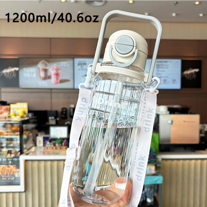 Damen große transparente Trinkflasche mit integriertem Tragegriff Karnz