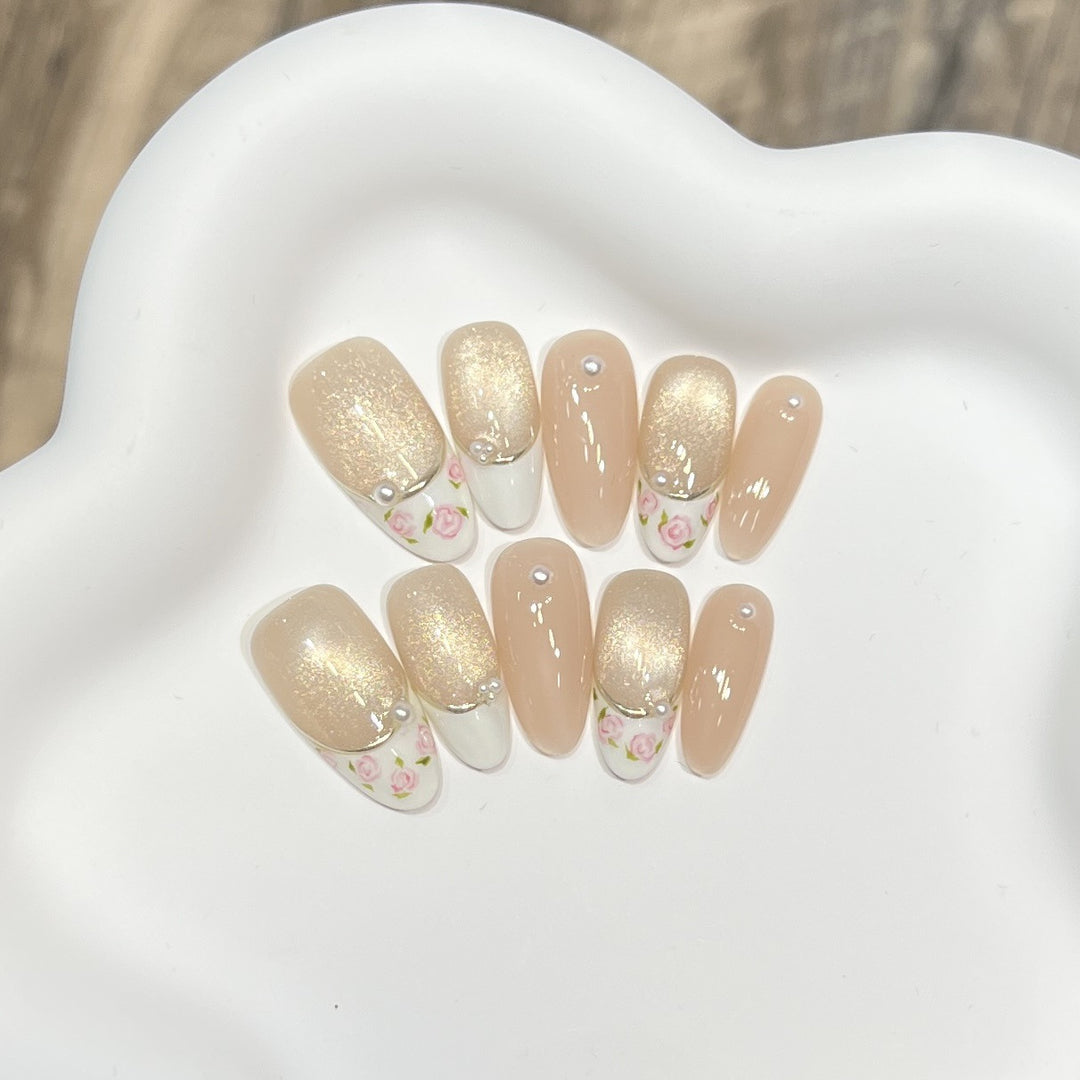 Glitzerndes Floral Press-On Nail Set Karnz