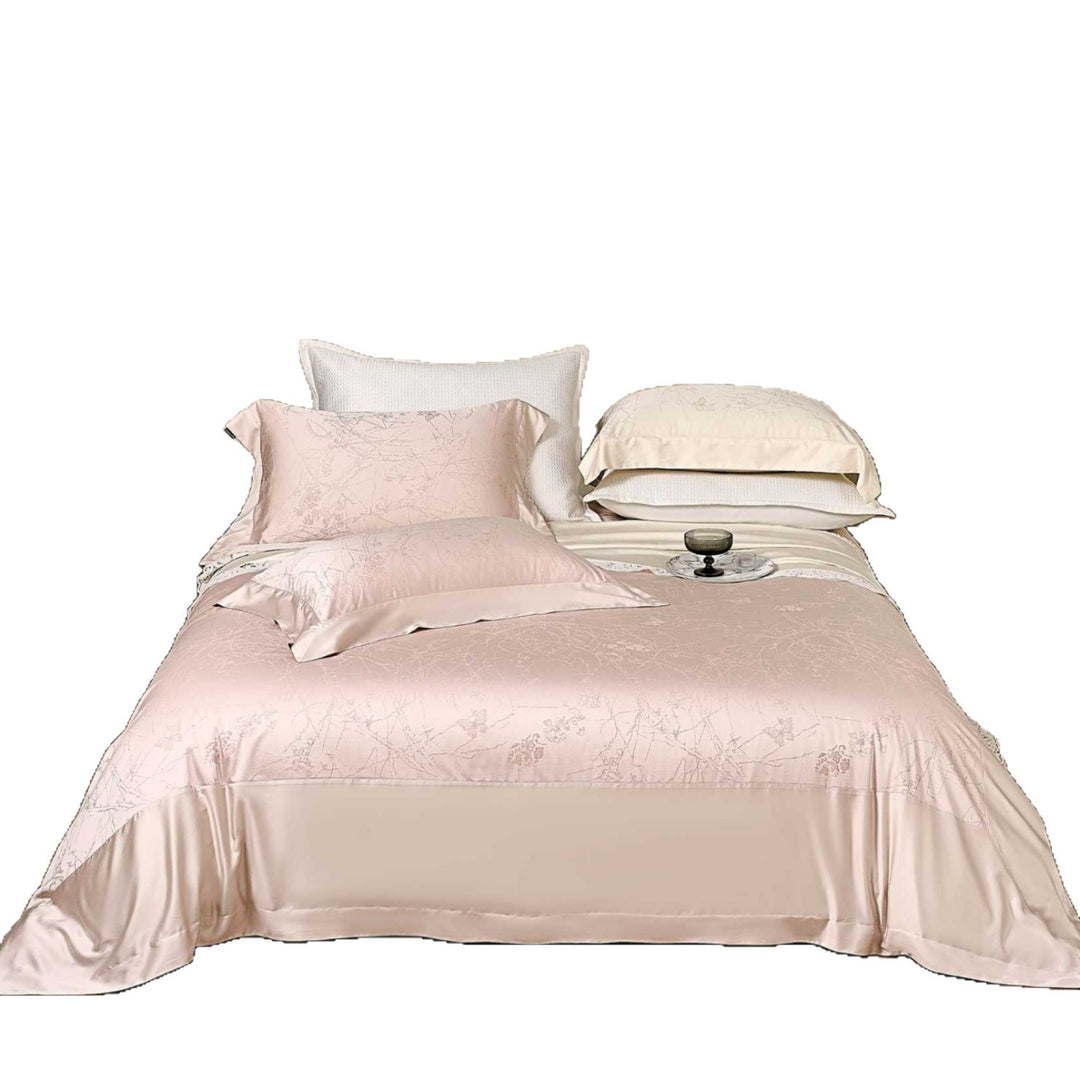 Seidiger Jacquard-Satin Bettbezug und Kissenbezug Set mit subtilem floralem Reliefgewebe