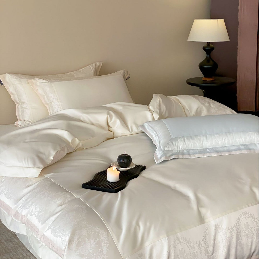 Luxus Satin Baumwoll Bettbezug Set mit Jacquard Bordüre