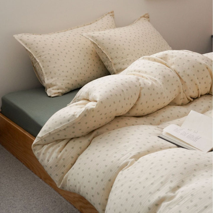 Textured Cotton Gauze Duvet Cover Set with Plush Overfilled Comforter
