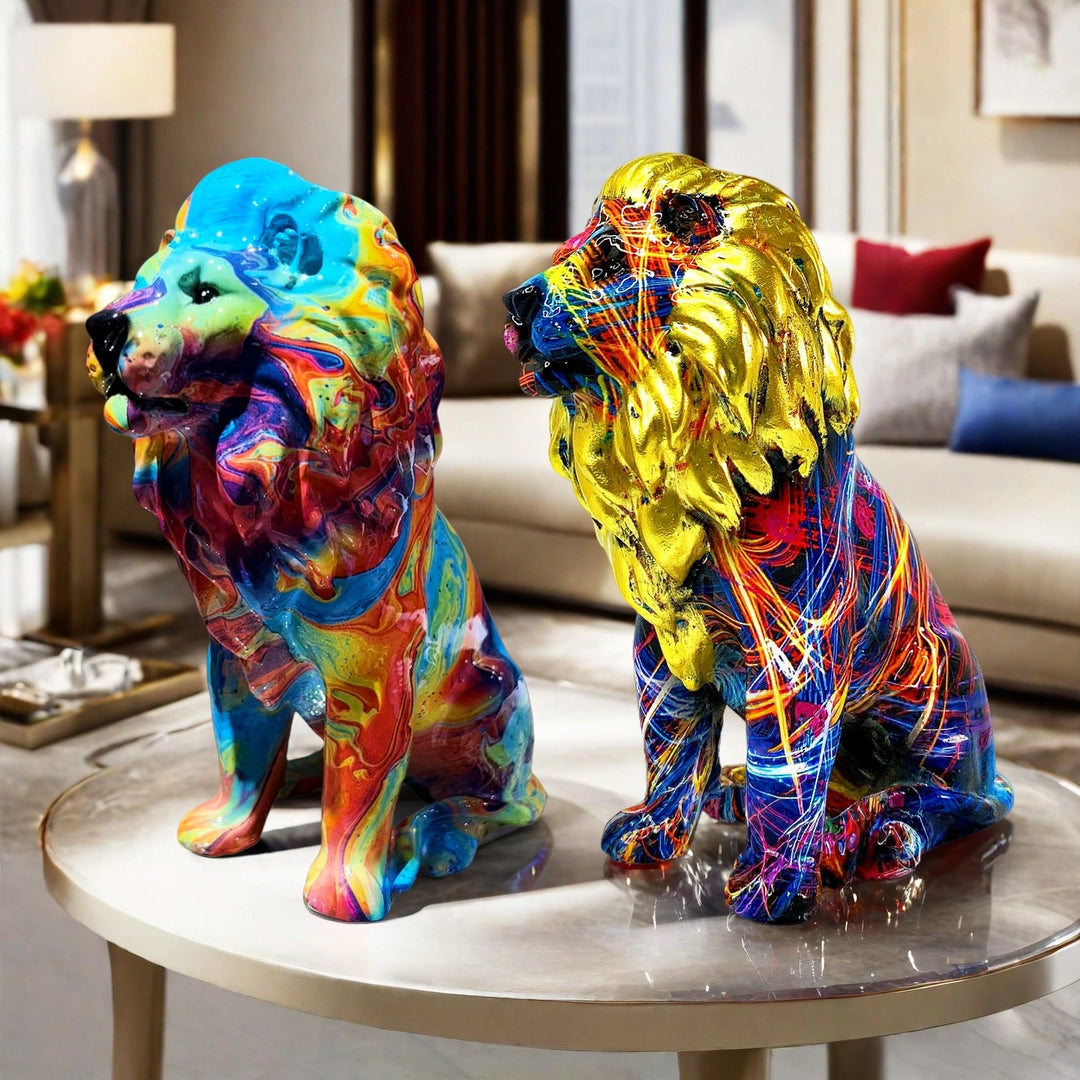 Bunte Löwen Skulptur Karnz
