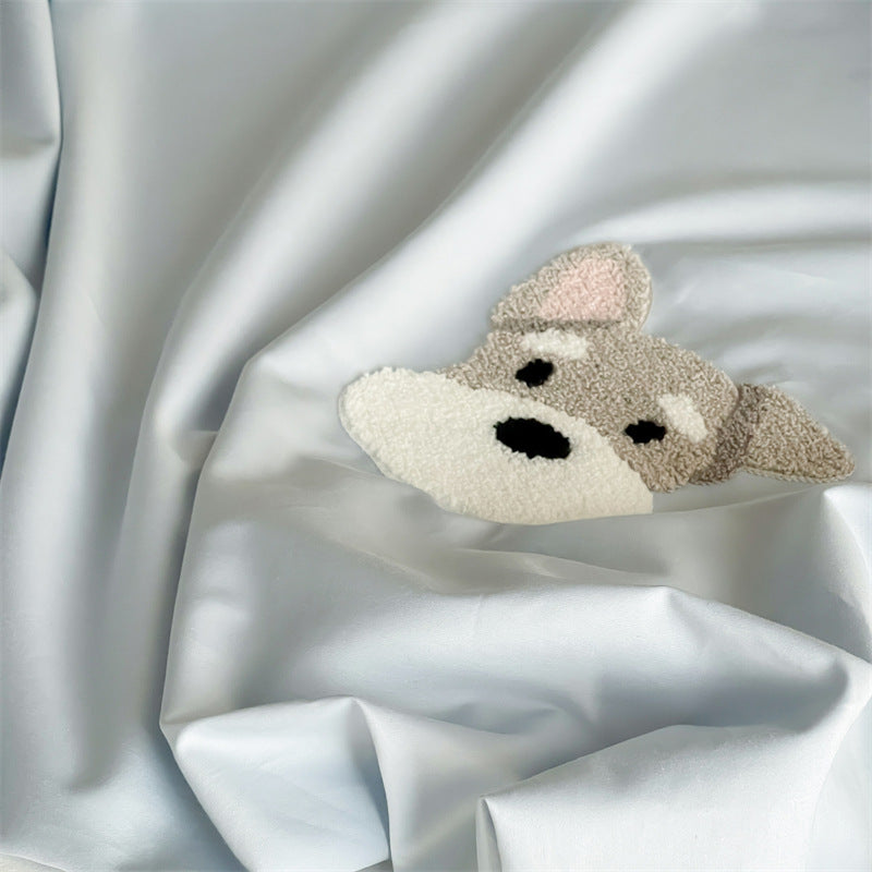 Besticktes Panda-Satin-Kissenbezug- und Spannbettlaken-Set