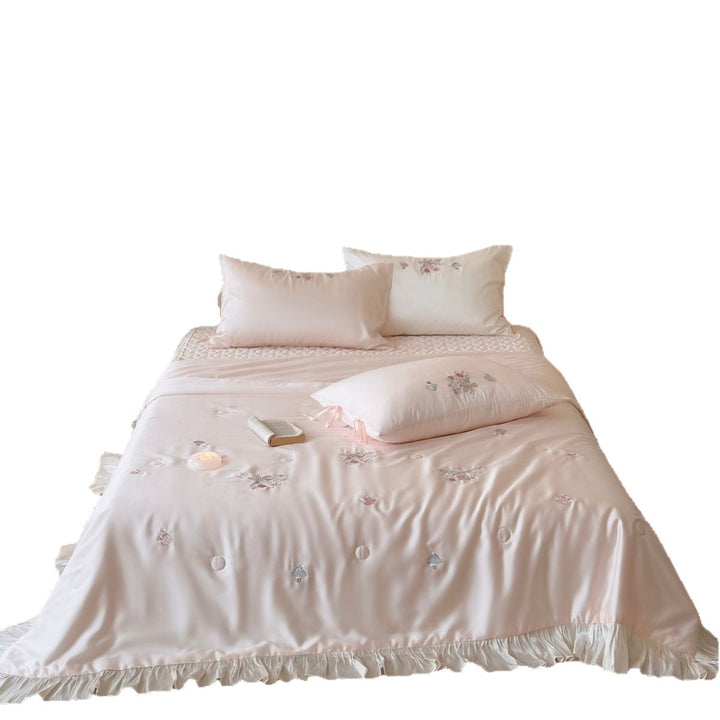 Luxury Satin Embroidered Ruffled Duvet Cover Set