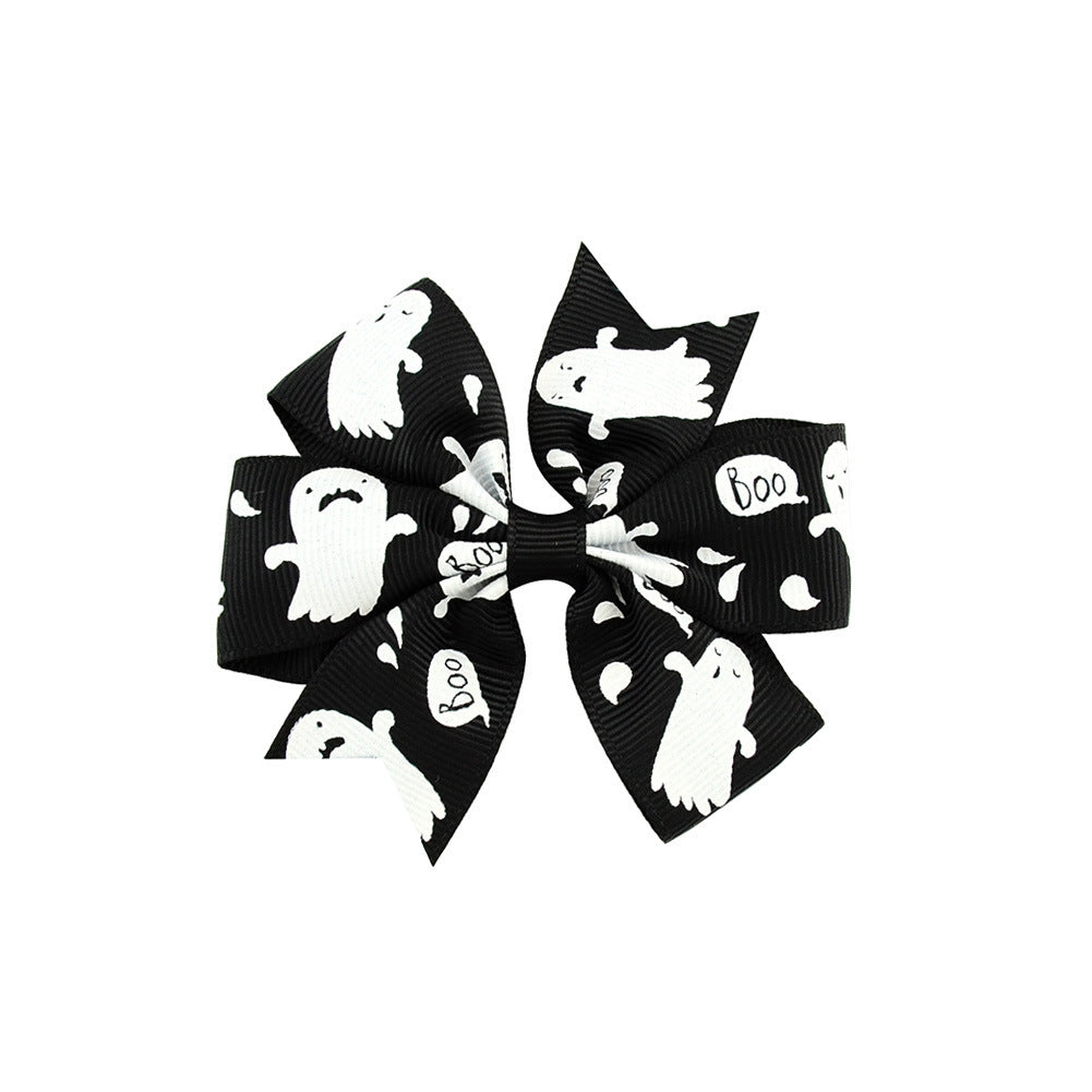 Halloween Schleife mit Kürbis- und Hexen-Motiven