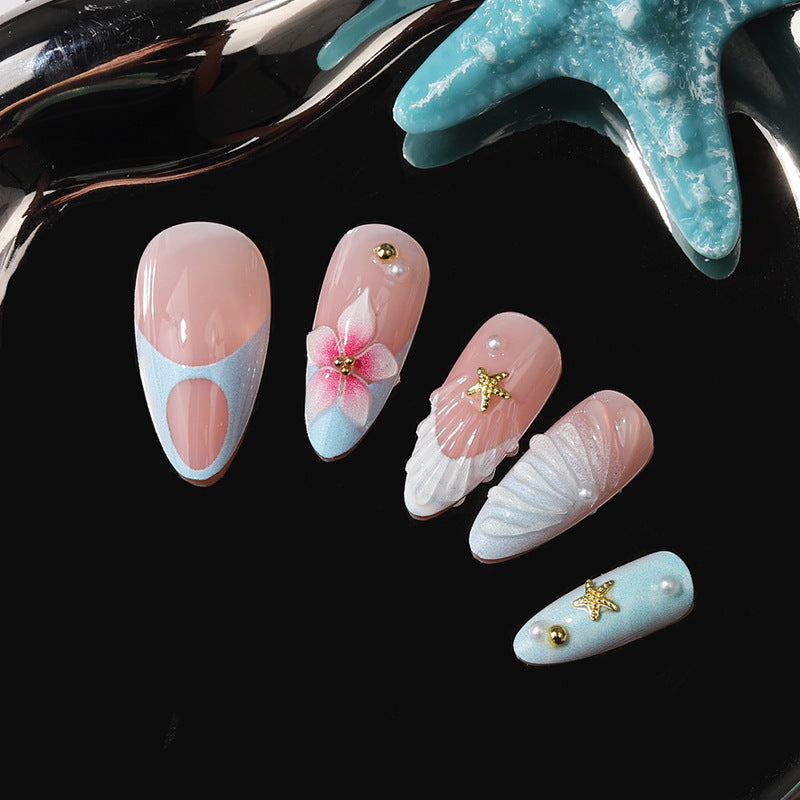 Künstlerisches von Meer inspiriertes Press-On Nagelset Karnz