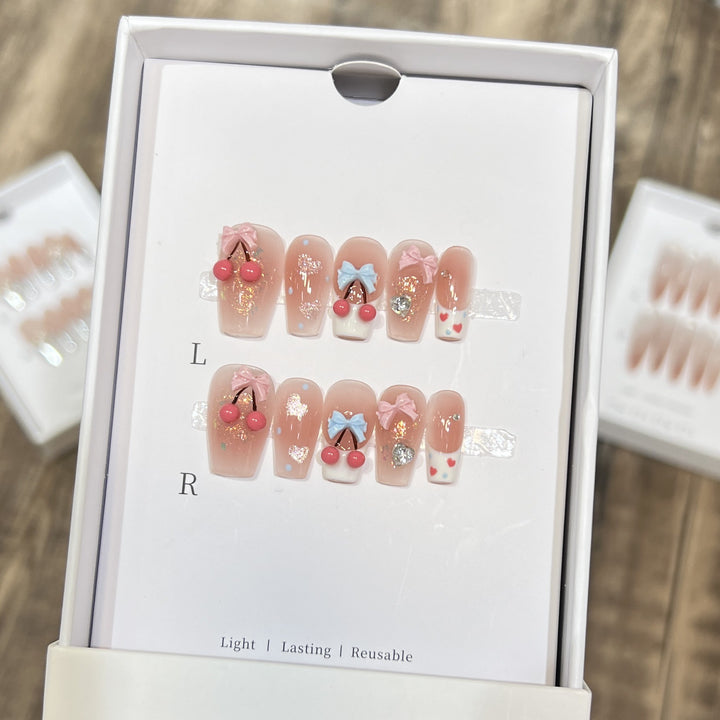 Verspielt Kirsch-Themen Druck-auf Nagelkunst Set Karnz