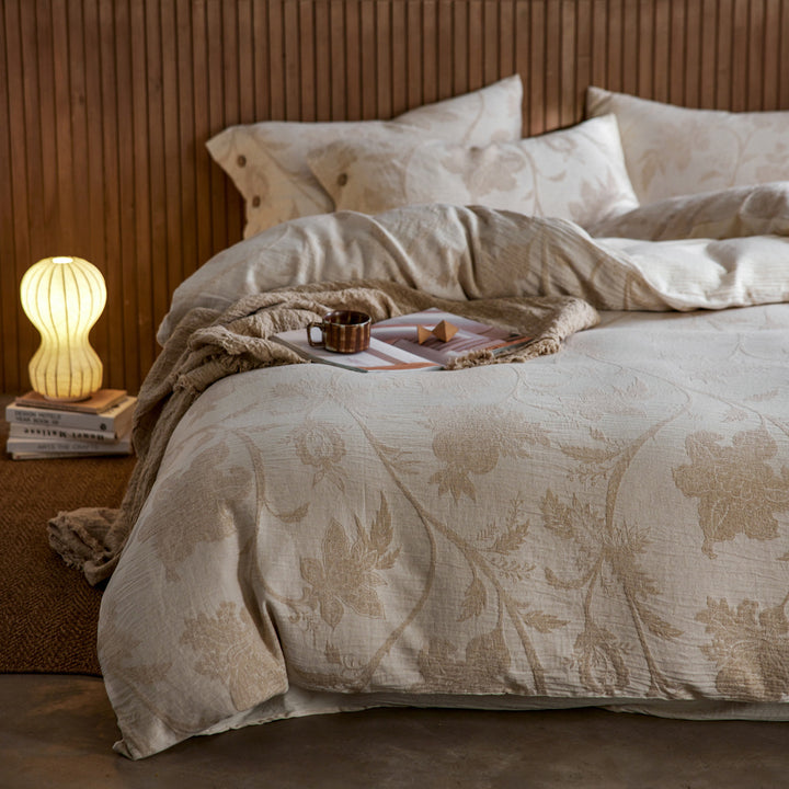 Leinen Jacquard Floral Bettbezug Set