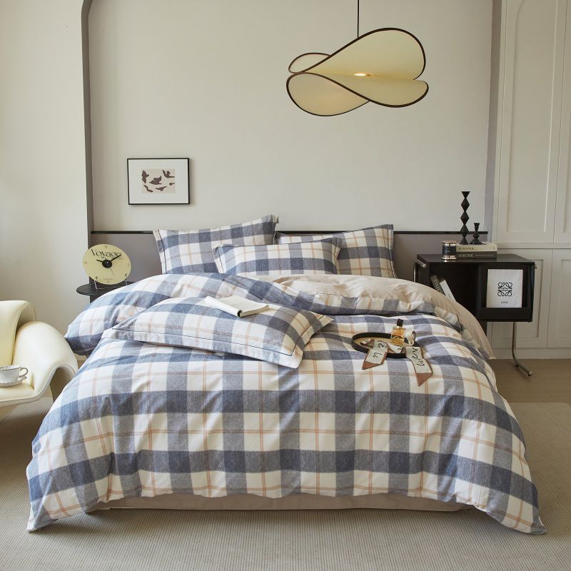 Reversible Brushed Cotton Duvet Cover Set with Pine Tree Embroidery