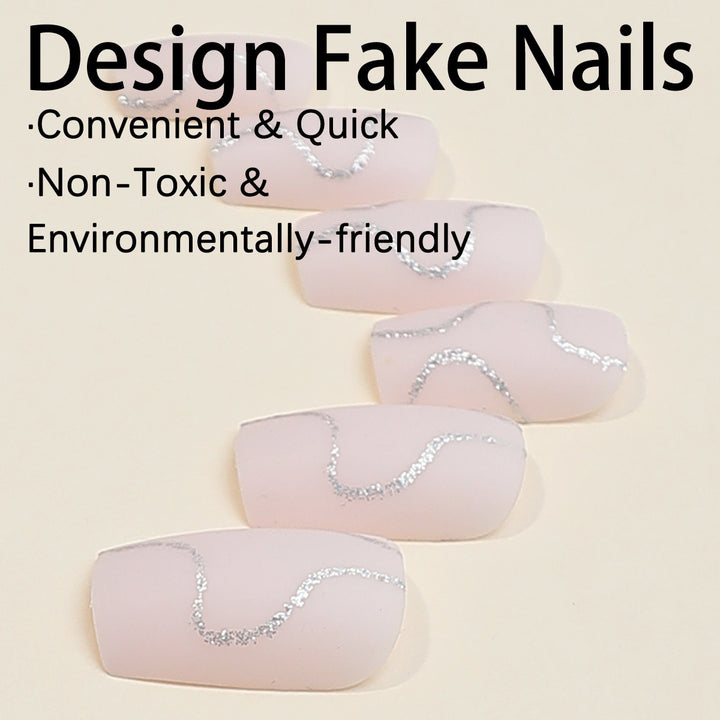 Künstliches Nagelset mit eleganten Linien und Glitzerakzenten Karnz