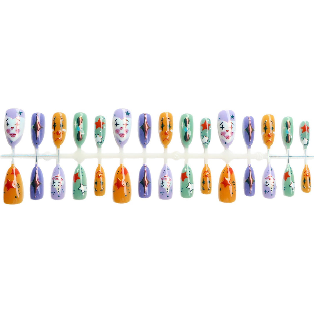 Verspieltes, vom Clown inspiriertes Press-On-Nagelkunst-Set Karnz