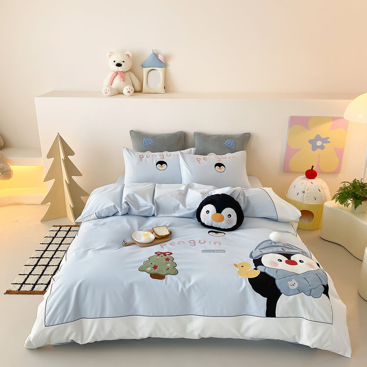 Kinderbettwäsche-Set mit Pinguin-Applikation und weicher Baumwollmischung