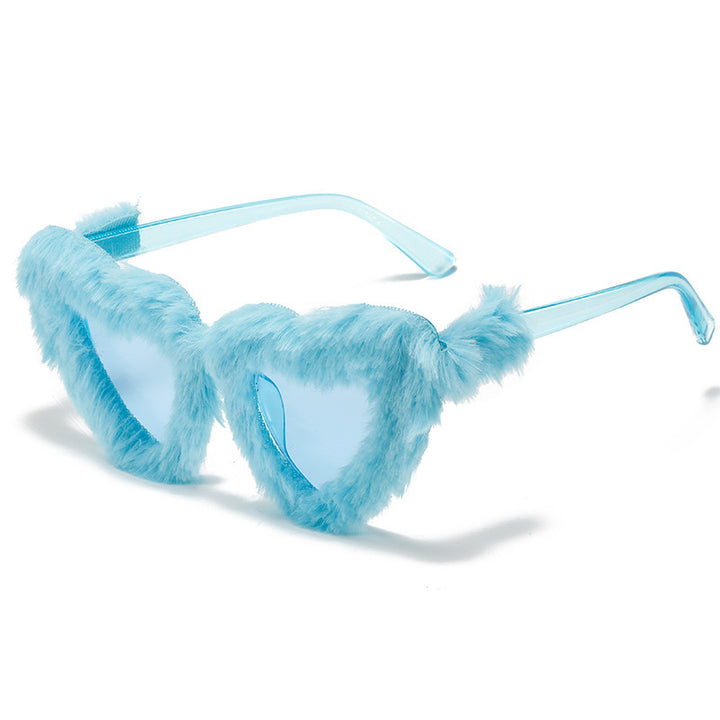 Einzigartige Herzförmige mit Fellbesatz Sonnenbrille Karnz