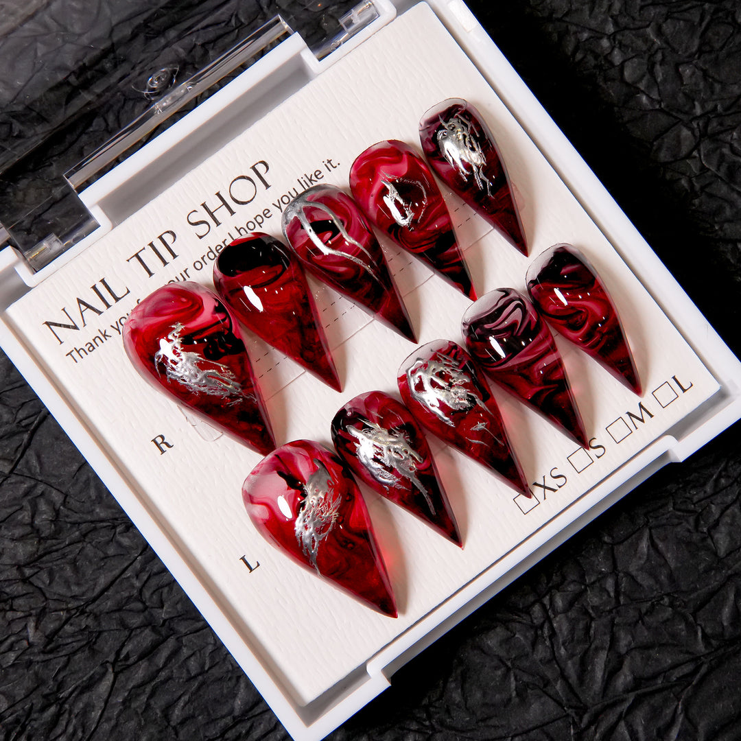Stiletto Press-On Nail Set mit künstlerischem Wirbel-Design