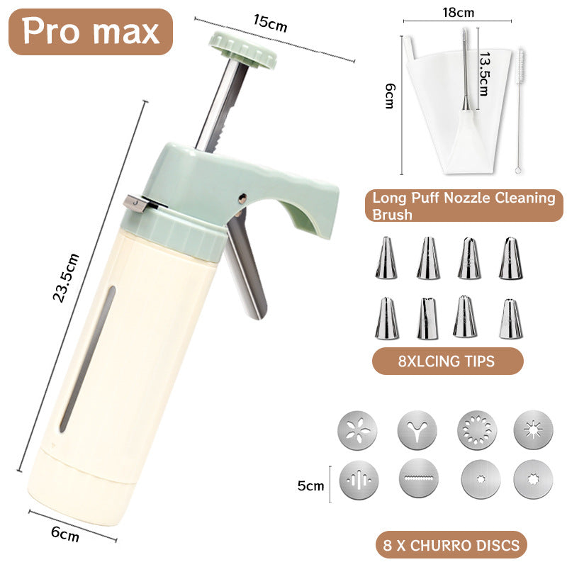 Manual Cookie Press and Churro Maker Set with 22 Decorative Discs and Icing Nozzles
