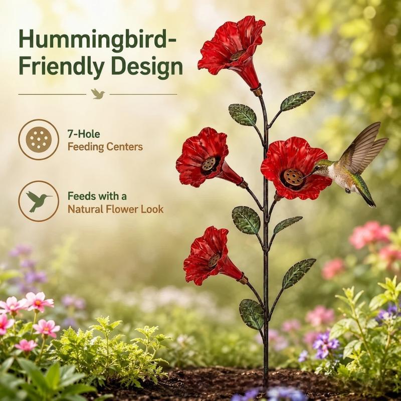 Stabiles Garten-Deko-Büschel mit Blüten und Hummingbird Karnz