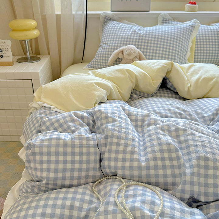Gingham-Muster Bettdecken-Set