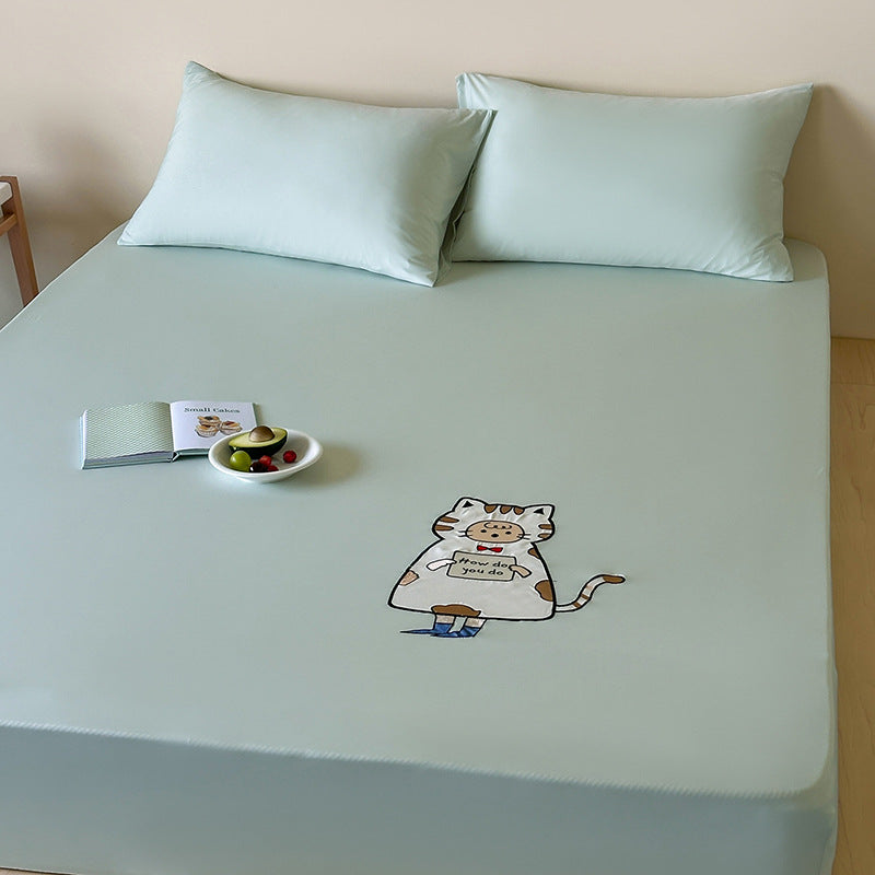 Spannbettlaken mit niedlichem Katzen-Print und elastischem Rundumgummi