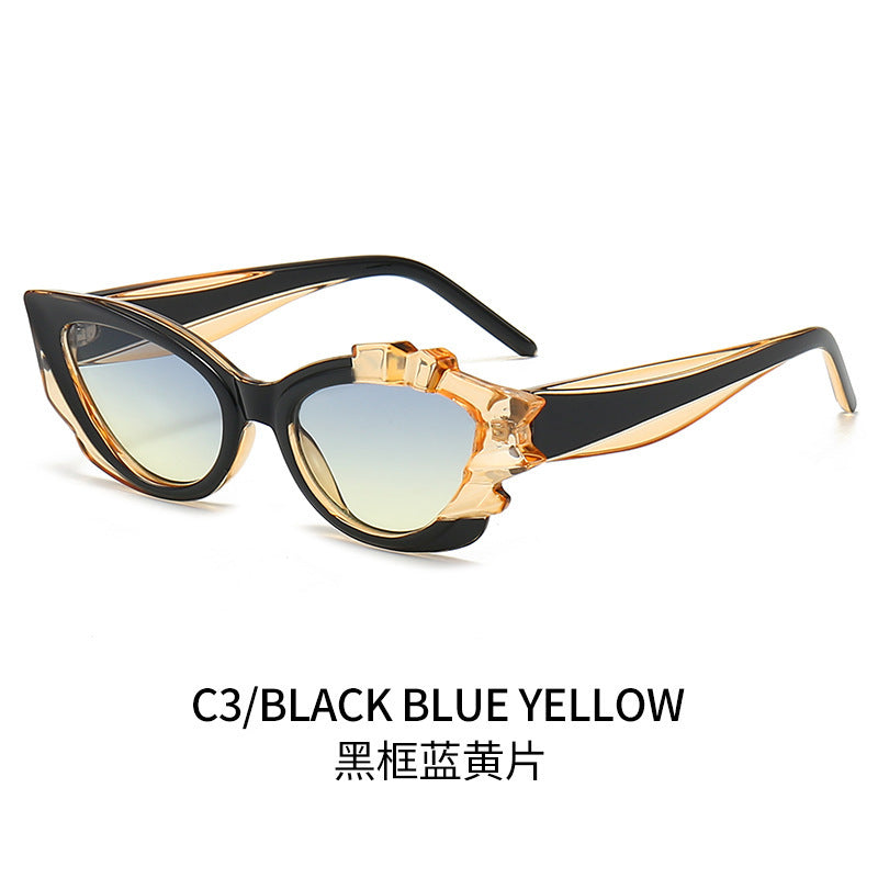 Damen Cat-Eye Sonnenbrille mit auffälligem Blütenrahmen Karnz